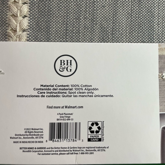 New Better Homes and Gardens 4 Pack Placemats - Gray Cream Fringe Rustic Elegant - Picture 4 of 6